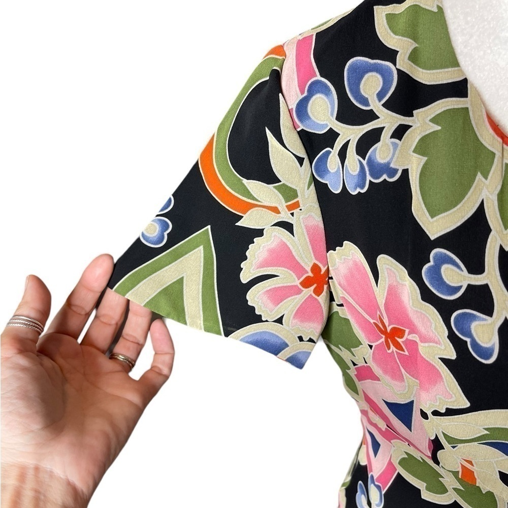 Spencer Jeremy Silk A-line Midi Dress Floral Geometric Print Size 4 - Picture 3 of 9